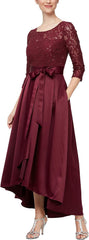 Satin Ballgown Formal Event Dress with Pockets and Tie Belt Petite and Regular Sizes