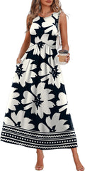 Empire Waist Maxi Summer Dress with Pockets for Beach Vacation Sundress
