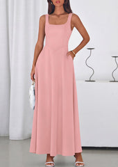 2 Neck A-Line Swing Maxi Beach Wedding Guest Dress with Pockets