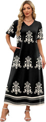 Women's V Neck Floral Maxi Summer Vacation Beach Travel Sundress