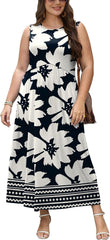 Empire Waist Maxi Summer Dress with Pockets for Beach Vacation Sundress