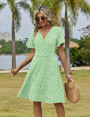 Women's 2026 Summer Wrap V Neck Floral A-Line Ruffle Sleeve Casual Sundress with Pockets