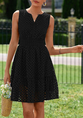Women's 2026 Summer Sleeveless V Neck Eyelet Hollow Out Swing A Line Beach Vacation Sun Dress