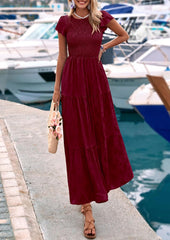 Women's 2026 Summer Floral Cap Sleeve Smocked A-Line Long Elegant Midi Spring Wedding Guest Dress