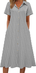 Summer Button Down Shirt Aline Short Sleeve Long Beach Travel Cover Up Sundress