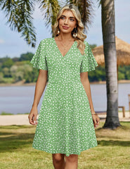 Women's 2026 Summer Wrap V Neck Floral A-Line Ruffle Sleeve Casual Sundress with Pockets