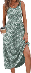 Women's Summer Flowy Casual Midi Beach Vacation Sundress with Pockets