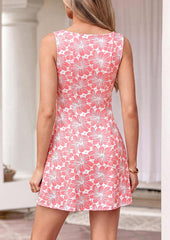 Summer Floral Sleeveless Boat Neck A Line Formal Cocktail Party Mini Dress