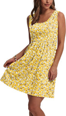 Summer A-Line Sleeveless Casual Floral/Solid Sundress with Pockets