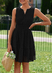 Women's 2026 Summer Sleeveless V Neck Eyelet Hollow Out Swing A Line Beach Vacation Sun Dress