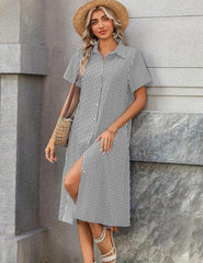 Women's 2026 Summer Button Down Short Sleeve A-Line Long Shirt Dress Beach Travel Cover Up Sundress