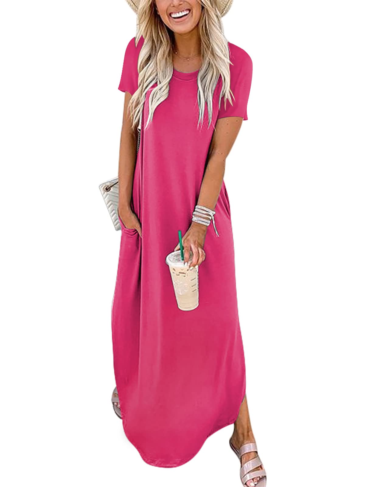 Summer Short Sleeve Casual Loose Long T Shirt Split Maxi Vacation Beach