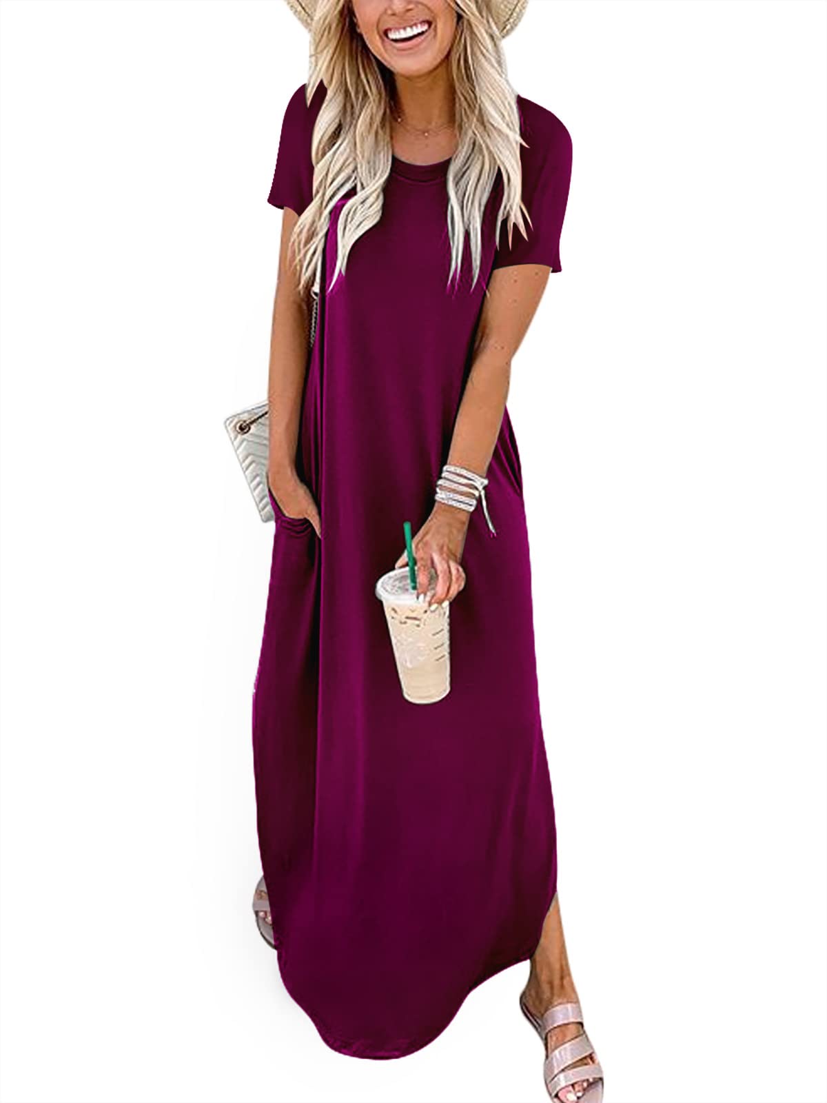 Women's Summer Short Sleeve Casual Loose Long T-Shirt Maxi Dress with
