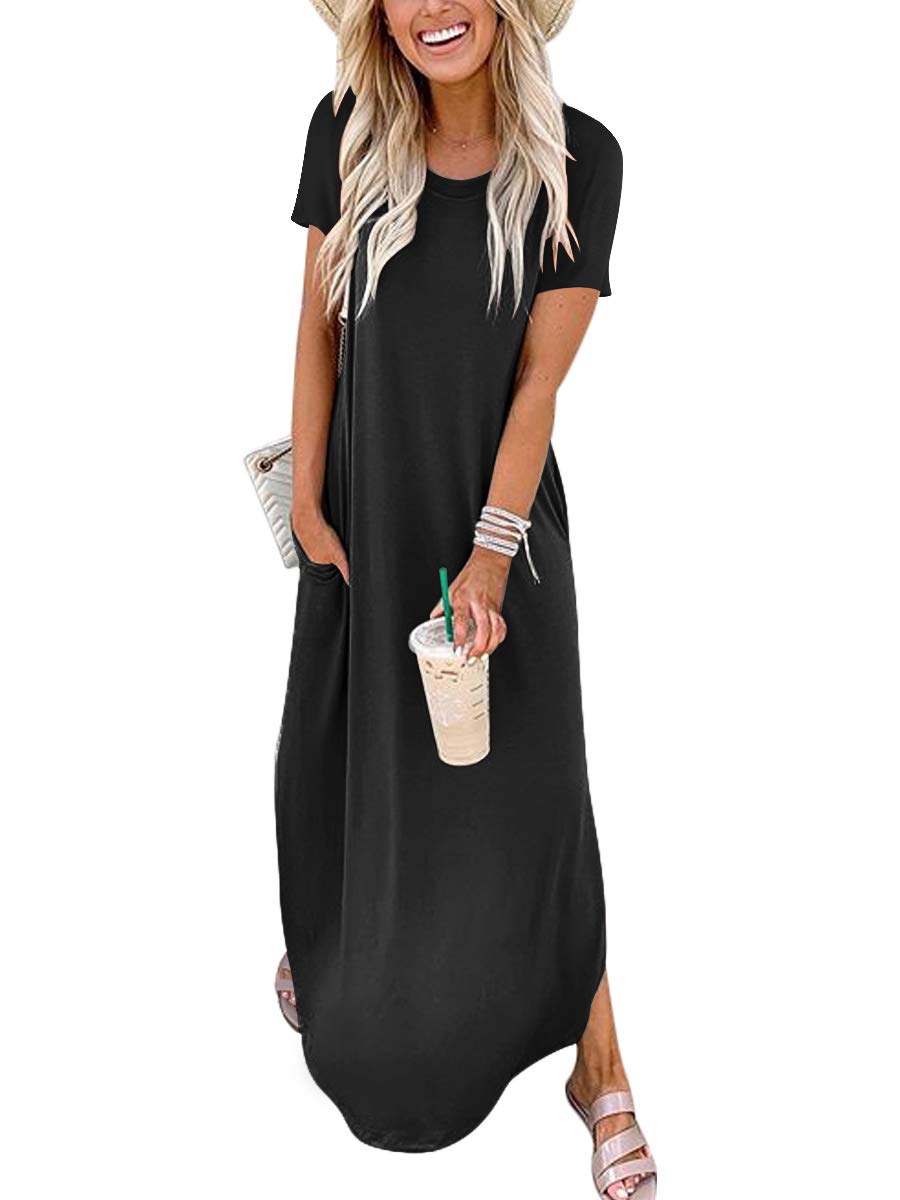 Summer Short Sleeve Casual Loose Long T Shirt Split Maxi Vacation Beach