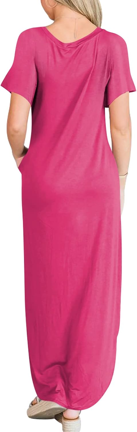 Summer Short Sleeve Casual Loose Long T Shirt Split Maxi Vacation Beach