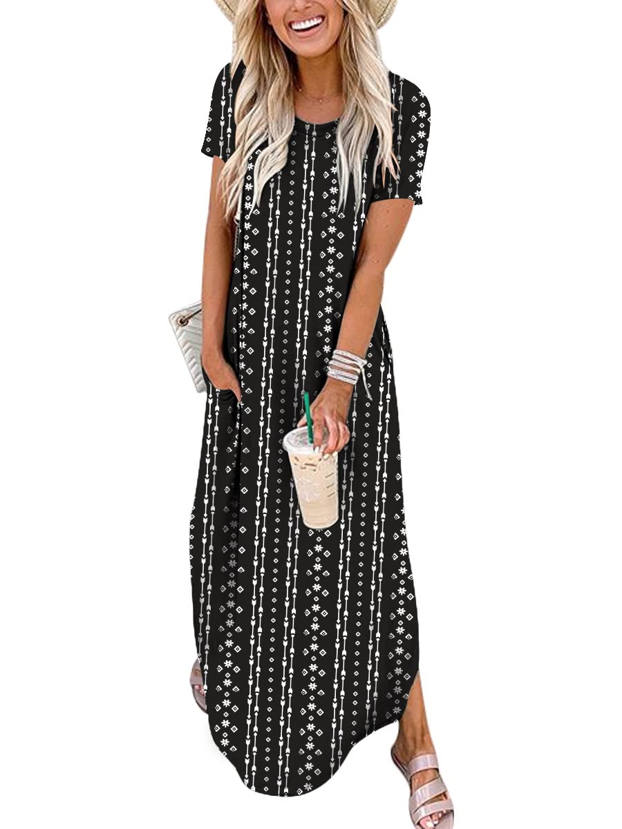 Women's Summer Short Sleeve Casual Loose Long T-Shirt Maxi Dress with