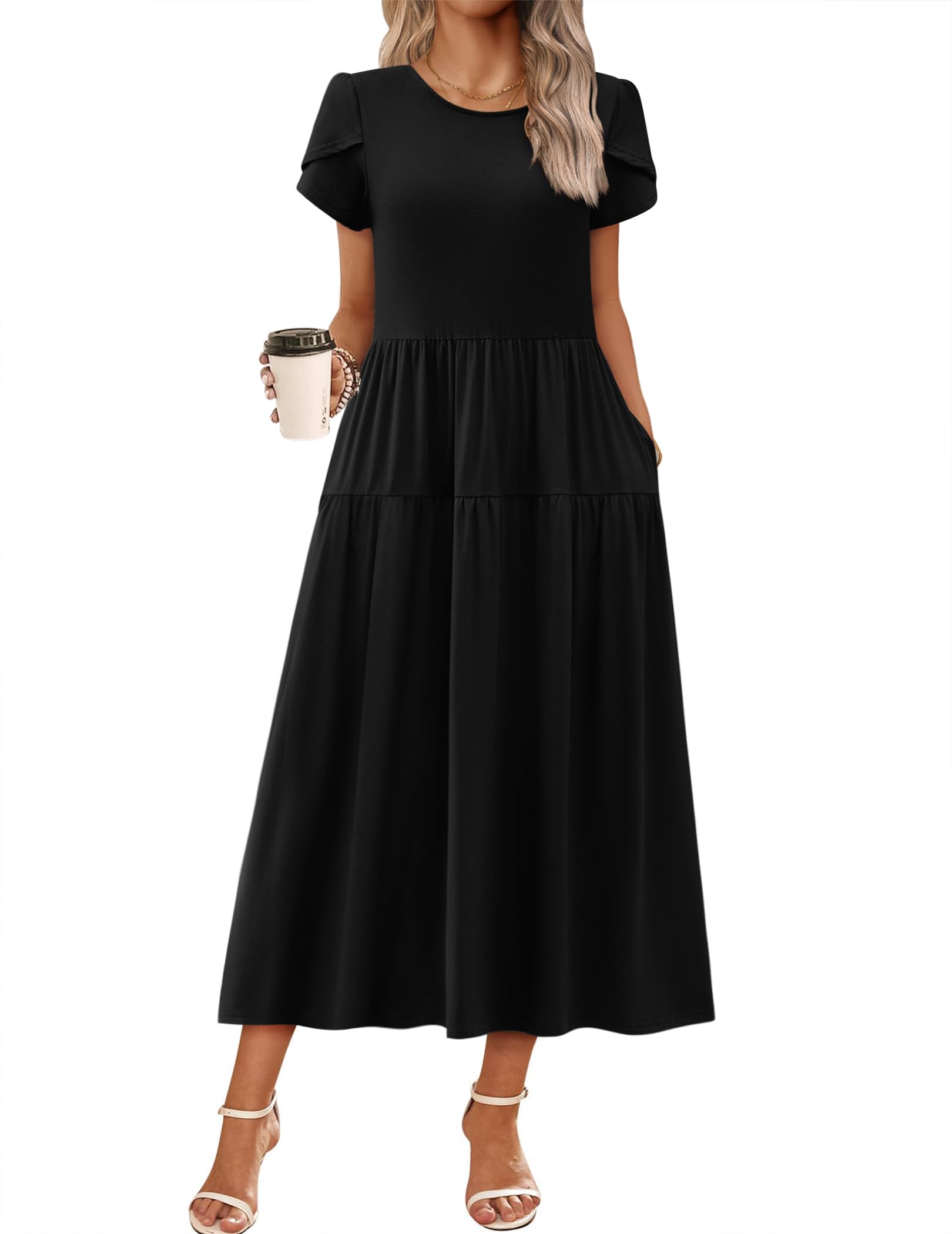 Summer Bohemian Floral Short Sleeve Casual Flowy Tired Maxi Beach Sundress for
