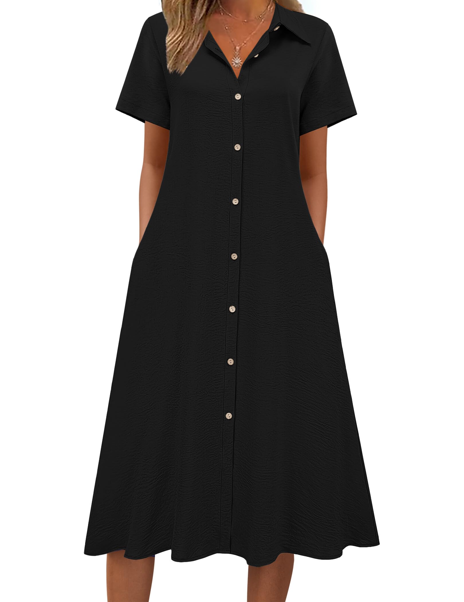 Summer Button Down Shirt Aline Short Sleeve Long Beach Travel Cover Up Sundress