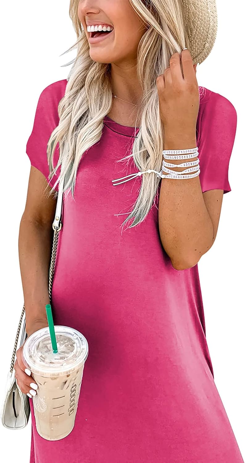 Summer Short Sleeve Casual Loose Long T Shirt Split Maxi Vacation Beach