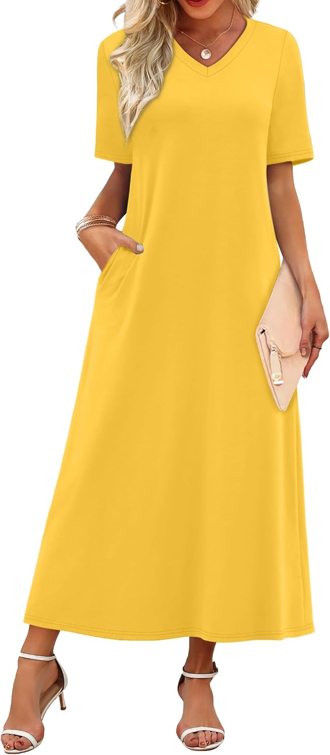 Women's V Neck Floral Maxi Summer Vacation Beach Travel Sundress