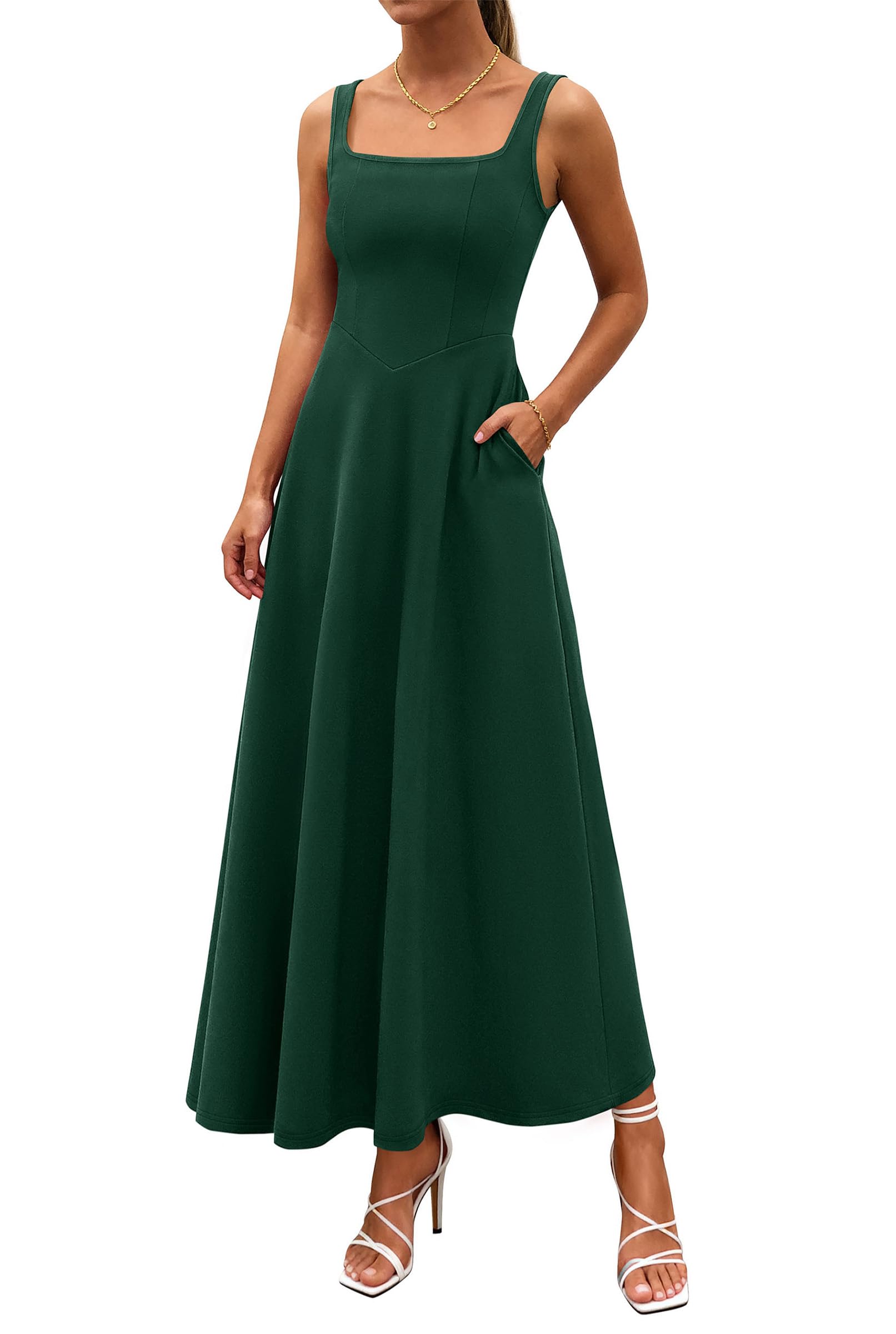 2 Neck A-Line Swing Maxi Beach Wedding Guest Dress with Pockets