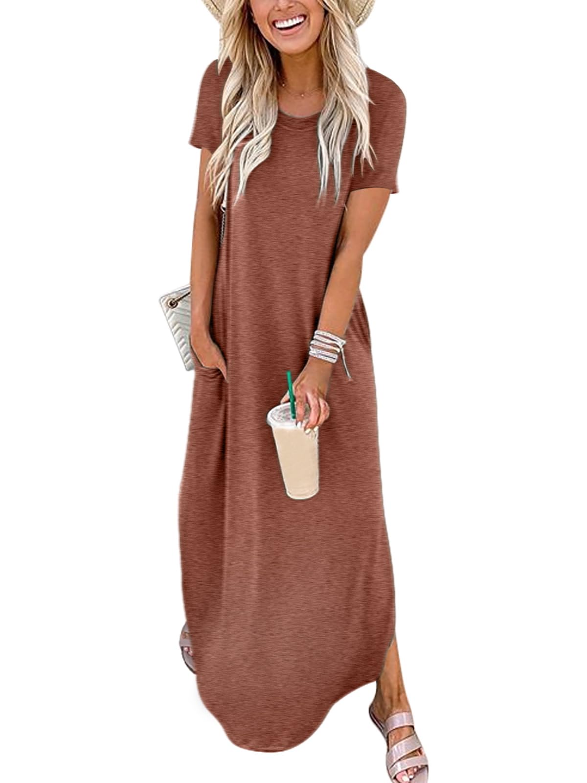 Summer Short Sleeve Casual Loose Long T Shirt Split Maxi Vacation Beach