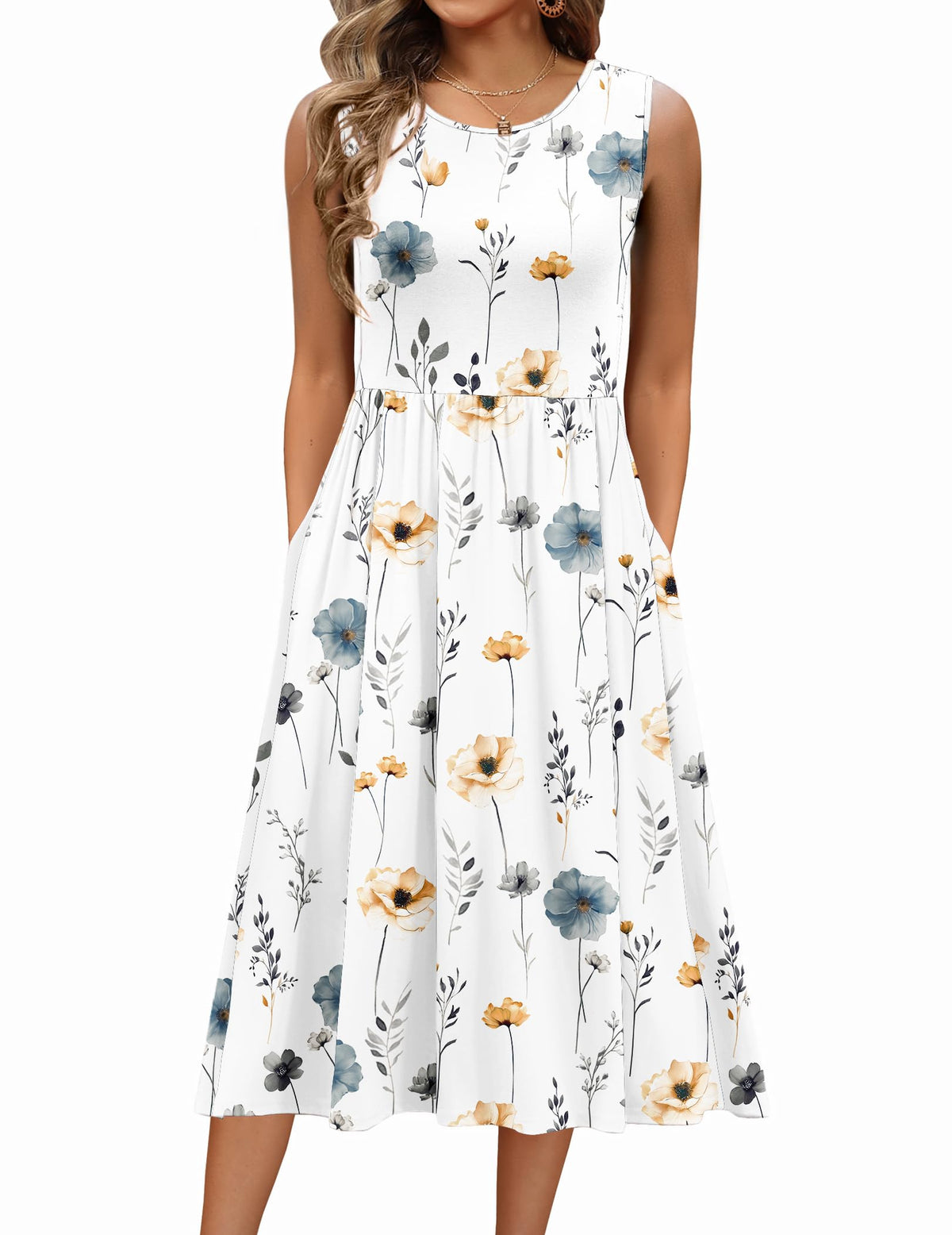 Women's 2026 Summer Tank Midi Floral Sleeveless A-Line Casual Loose T-Shirt Beach