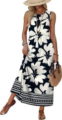 Empire Waist Maxi Summer Dress with Pockets for Beach Vacation Sundress