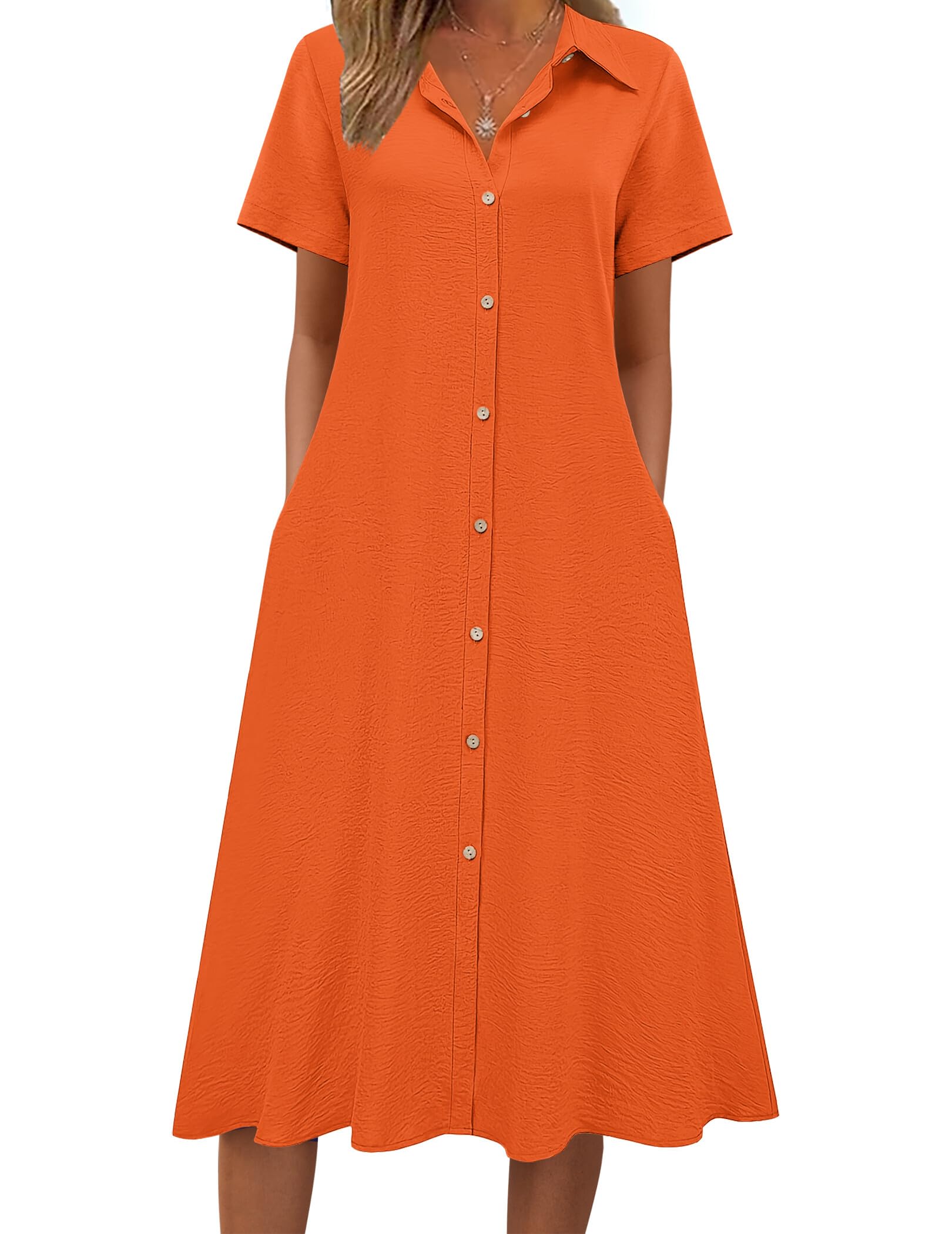 Women's 2026 Summer Button Down Short Sleeve A-Line Long Shirt Dress Beach Travel Cover Up Sundress