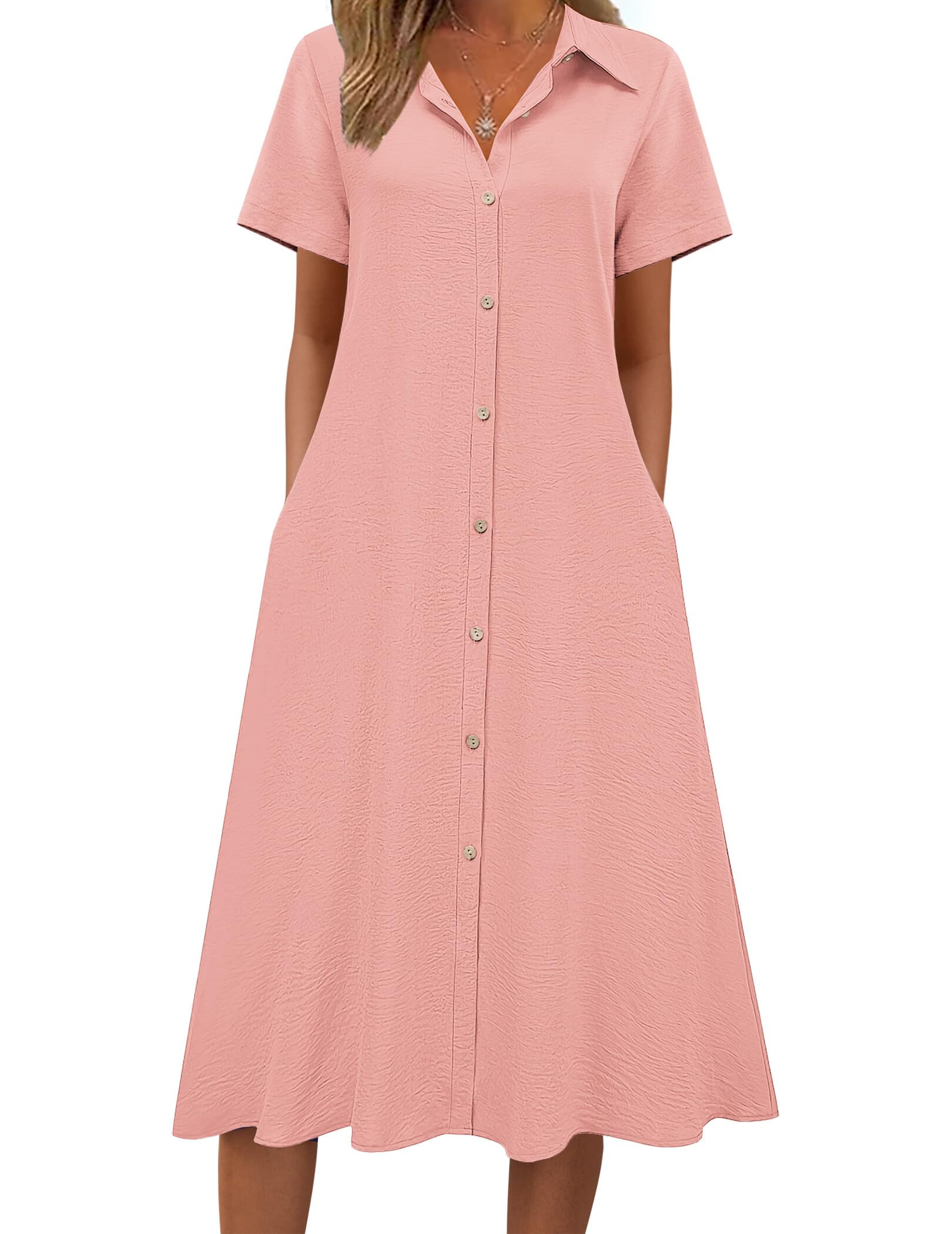 Summer Button Down Shirt Aline Short Sleeve Long Beach Travel Cover Up Sundress