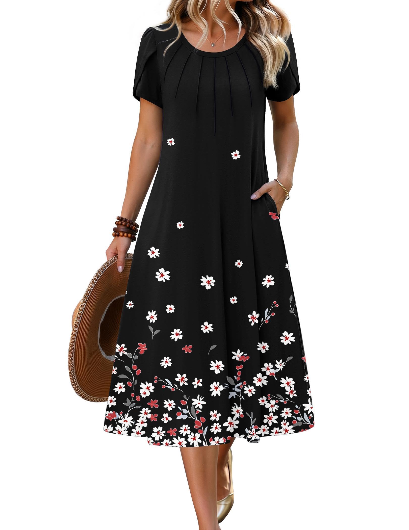 Casual Summer 2026 Petal Short Sleeve Pleated Midi A-Line   Sundress