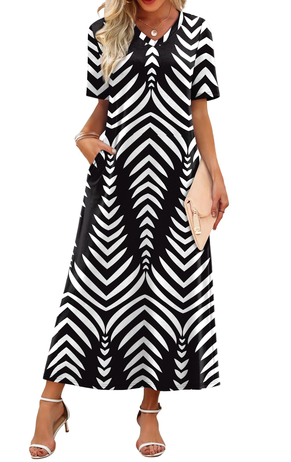 Women's V-Neck Floral Travel Summer Maxi Vacation Beach Sundress