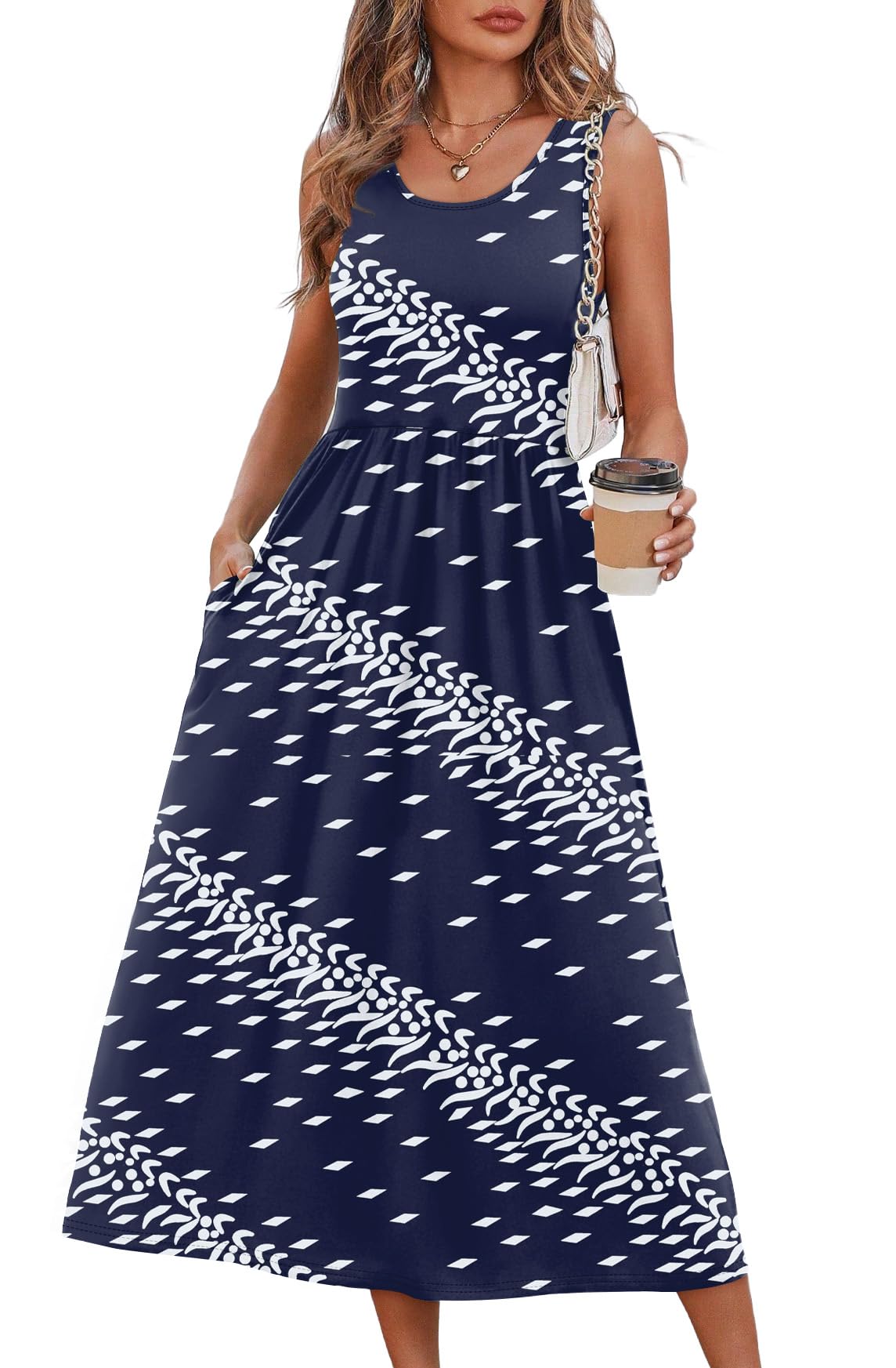 Women's Summer Flowy Casual Midi Beach Vacation Sundress with Pockets