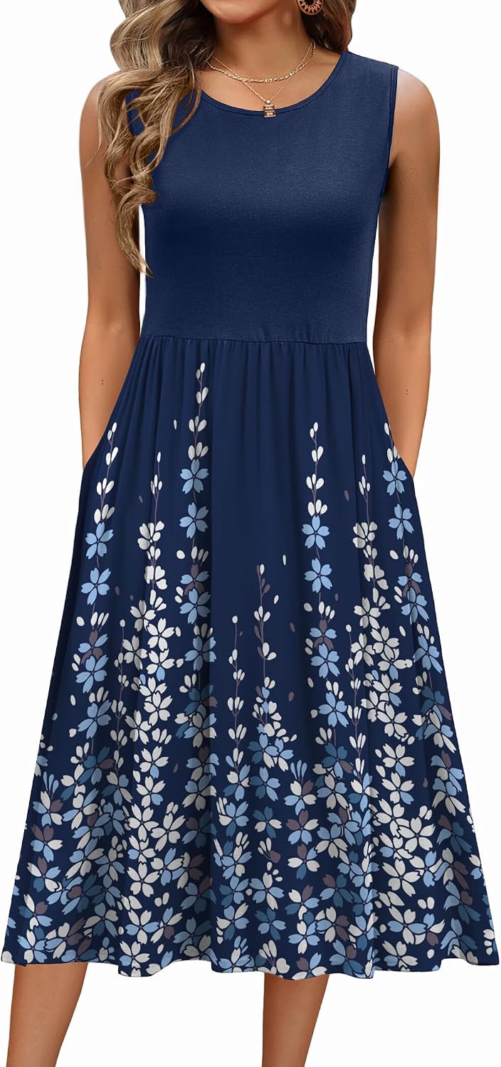Women's 2026 Summer Sleeveless Floral A-Line Casual Loose T-Shirt Midi