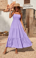 Women's 2026 Summer Casual Boho Sleeveless Spaghetti Strap Smocked Tiered Maxi Beach Sundress