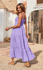 Women's 2026 Summer Casual Boho Sleeveless Spaghetti Strap Smocked Tiered Maxi Beach Sundress