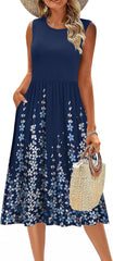 Women's 2026 Summer Sleeveless Floral A-Line Casual Loose T-Shirt Midi
