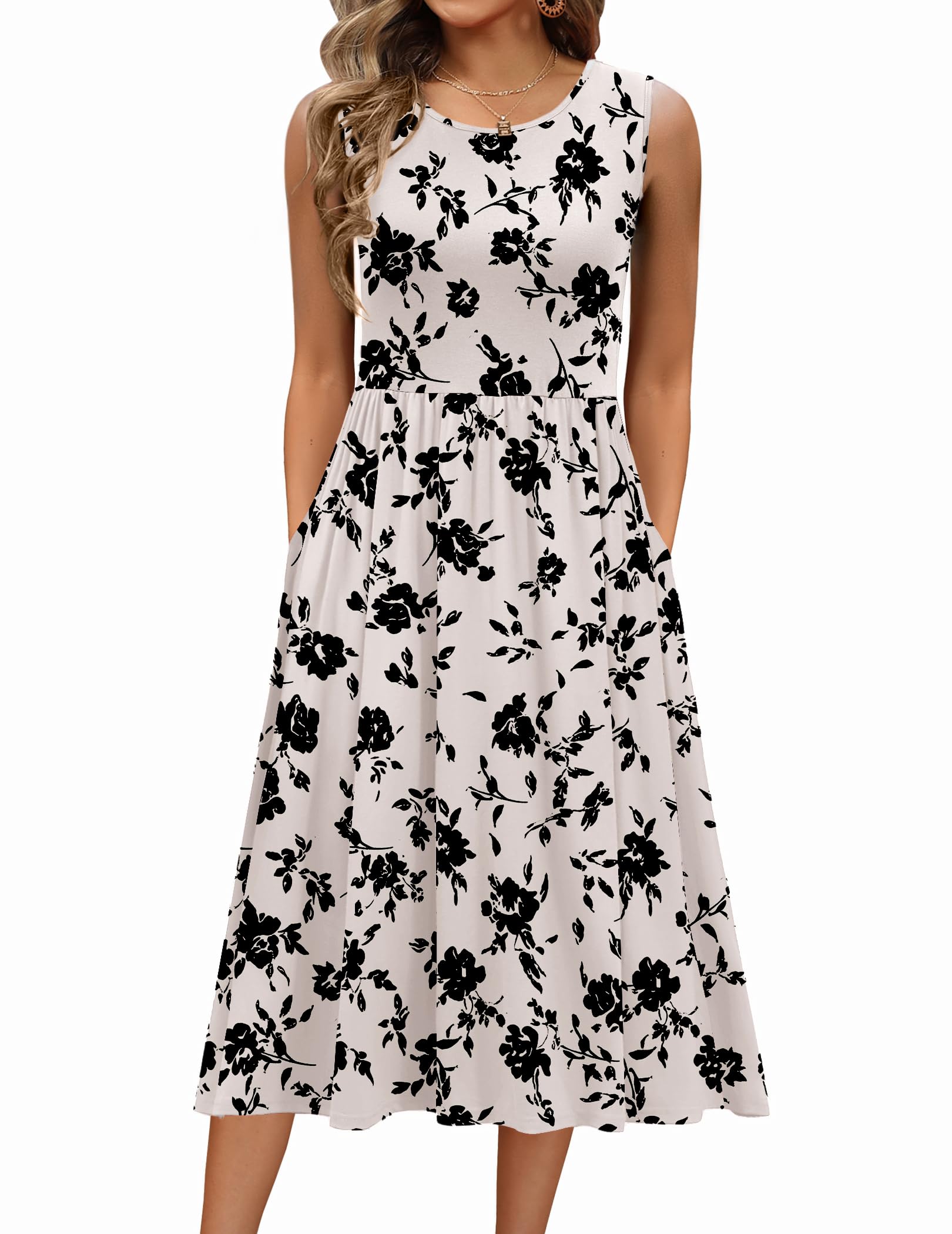 Women's 2026 Summer Tank Midi Floral Sleeveless A-Line Casual Loose T-Shirt Beach