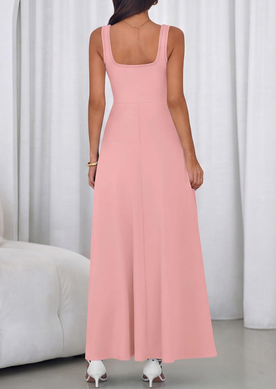 2 Neck A-Line Swing Maxi Beach Wedding Guest Dress with Pockets