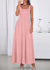 2 Neck A-Line Swing Maxi Beach Wedding Guest Dress with Pockets