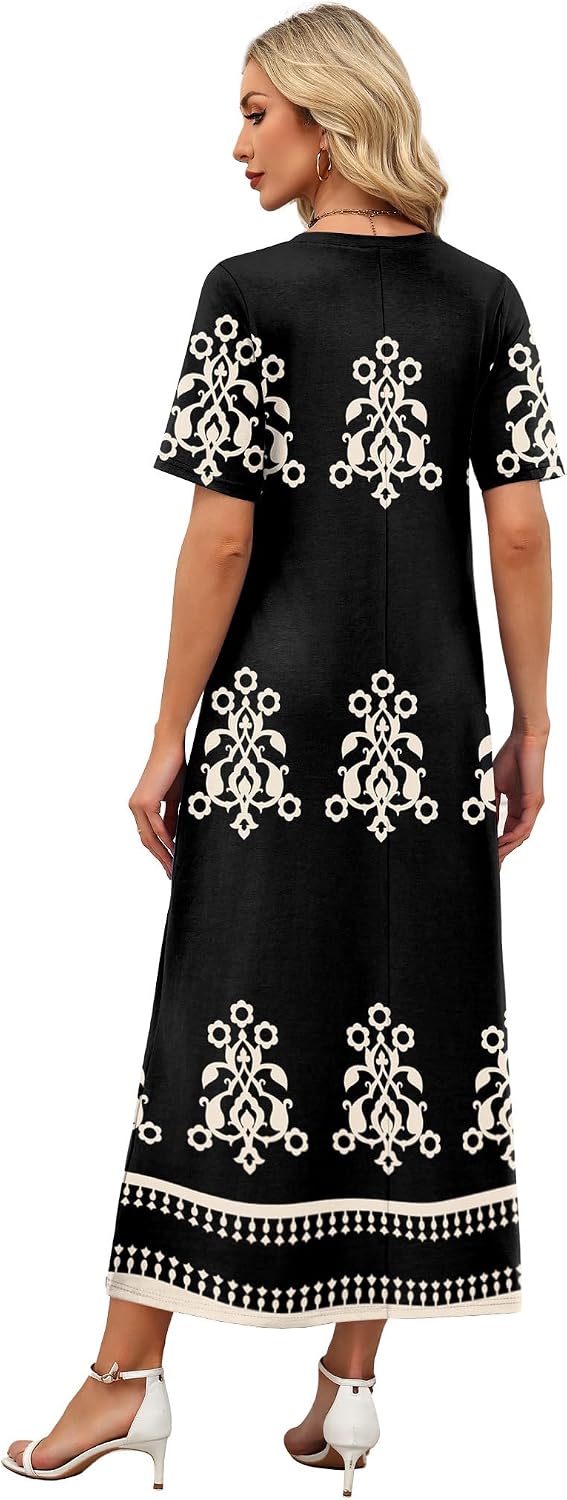 Women's V-Neck Floral Travel Summer Maxi Vacation Beach Sundress