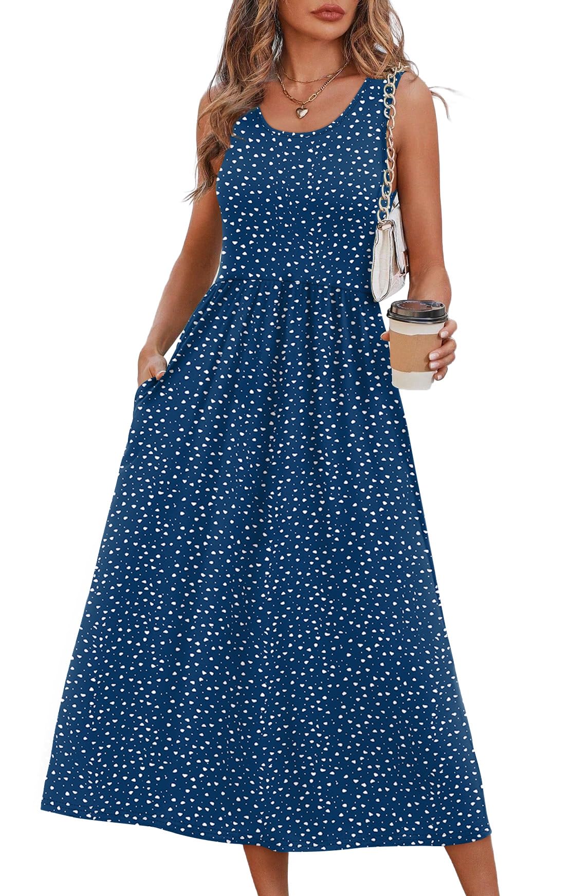 Women's Summer Flowy Casual Midi Beach Vacation Sundress with Pockets