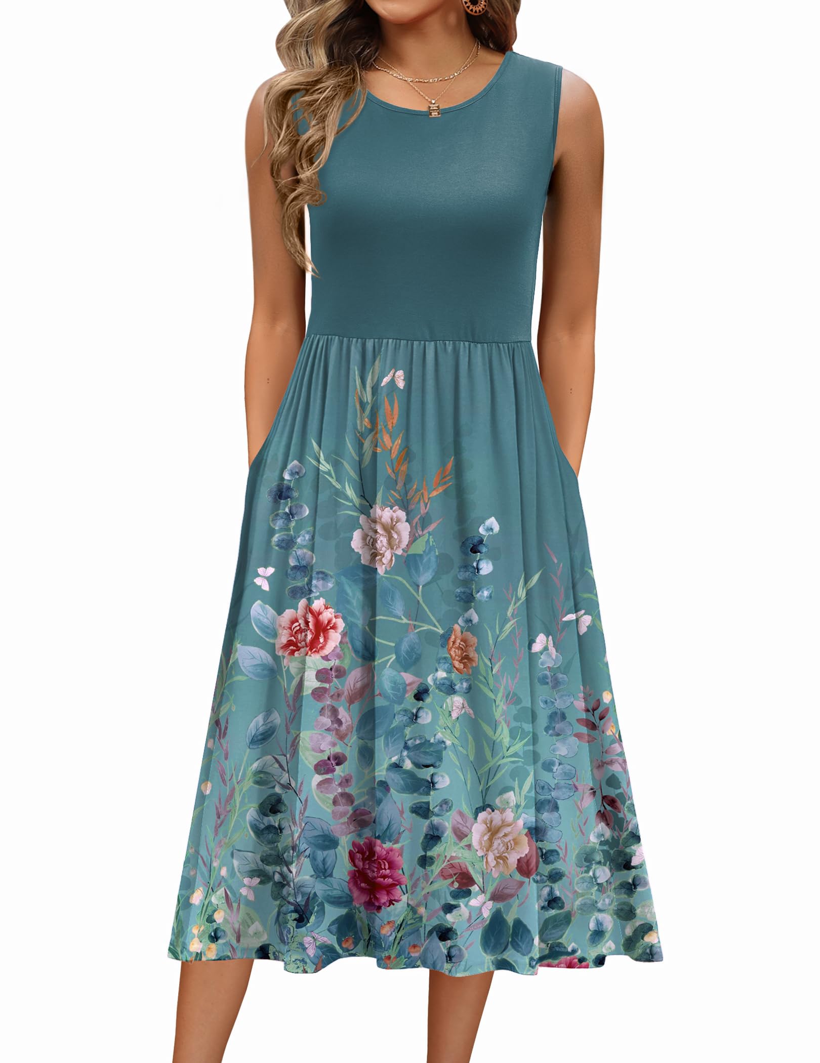 Women's 2026 Summer Tank Midi Floral Sleeveless A-Line Casual Loose T-Shirt Beach