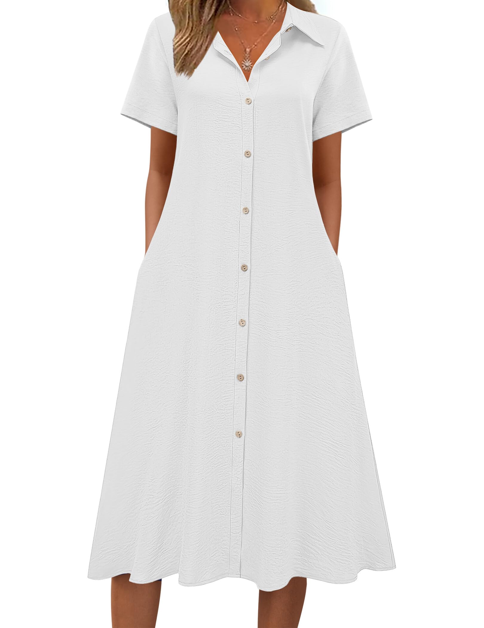 Summer Button Down Shirt Aline Short Sleeve Long Beach Travel Cover Up Sundress
