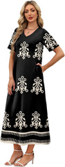 Women's V Neck Floral Maxi Summer Vacation Beach Travel Sundress