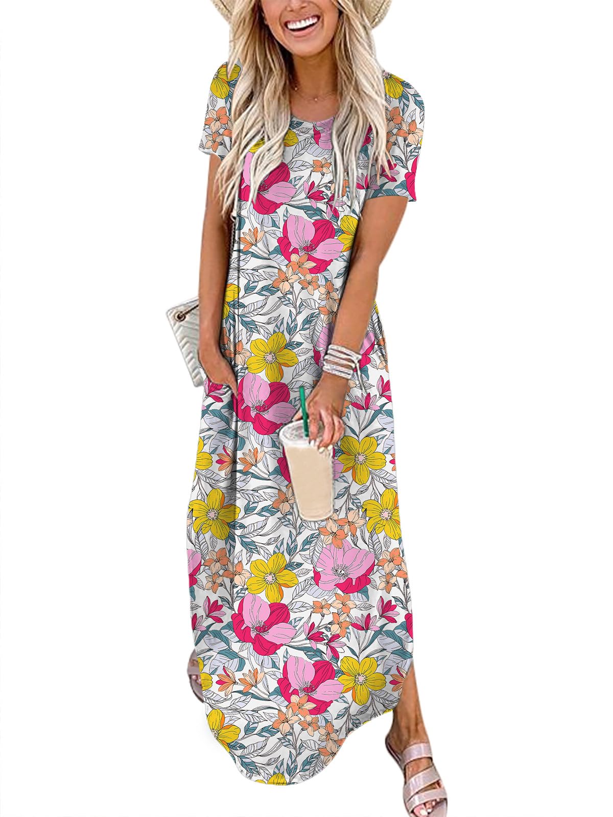 Summer Short Sleeve Casual Loose Long T Shirt Split Maxi Vacation Beach