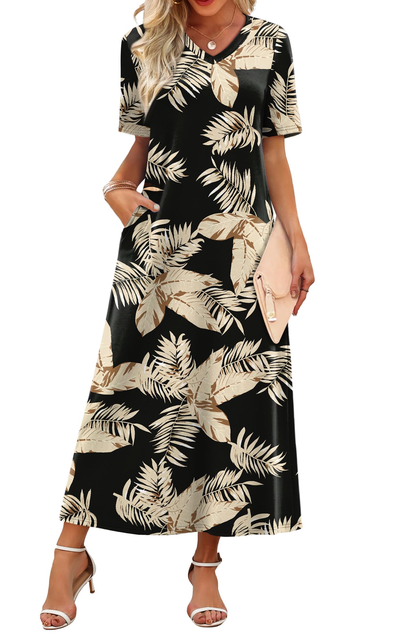 Women's V Neck Floral Maxi Summer Vacation Beach Travel Sundress