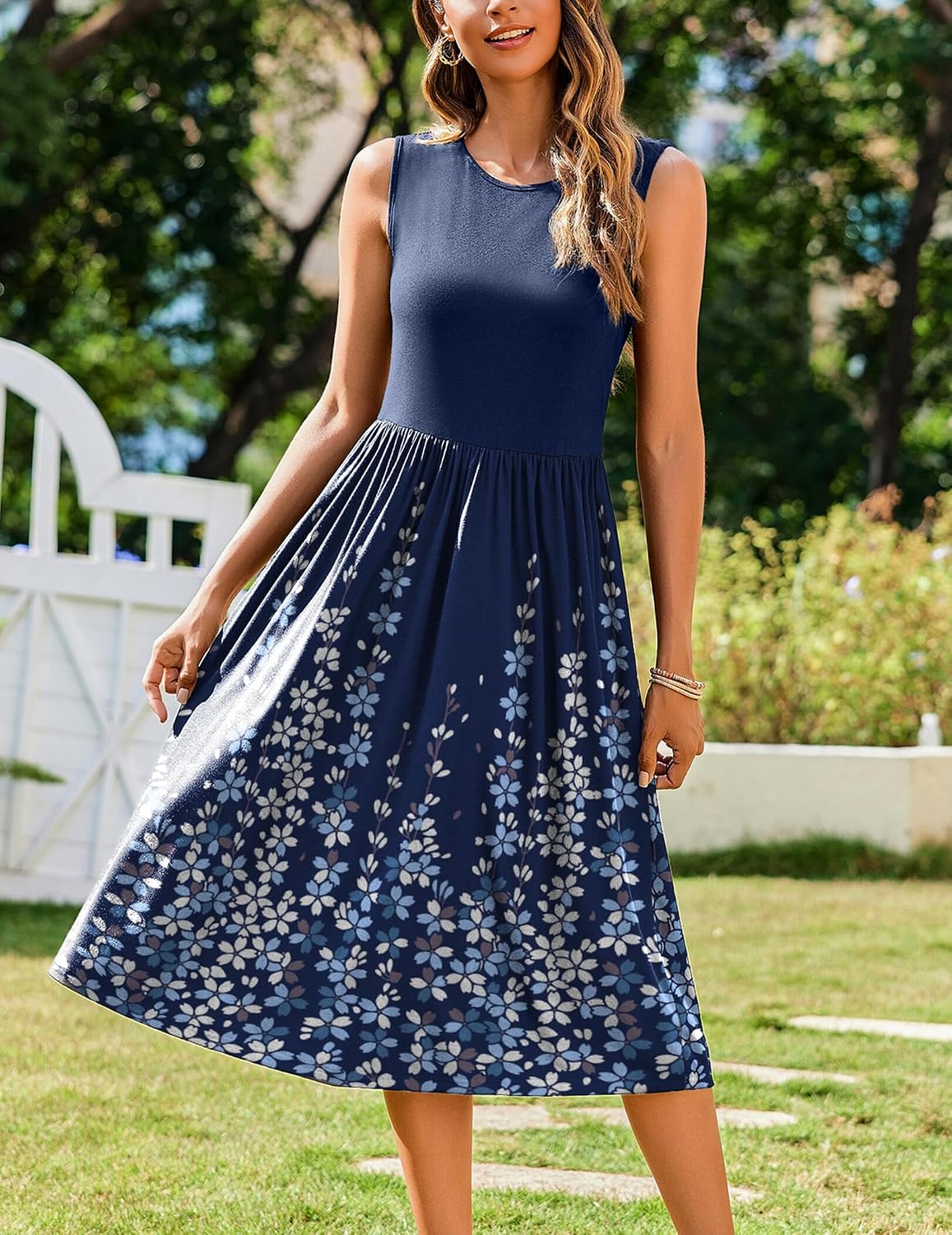 Women's 2026 Summer Tank Midi Floral Sleeveless A-Line Casual Loose T-Shirt Beach