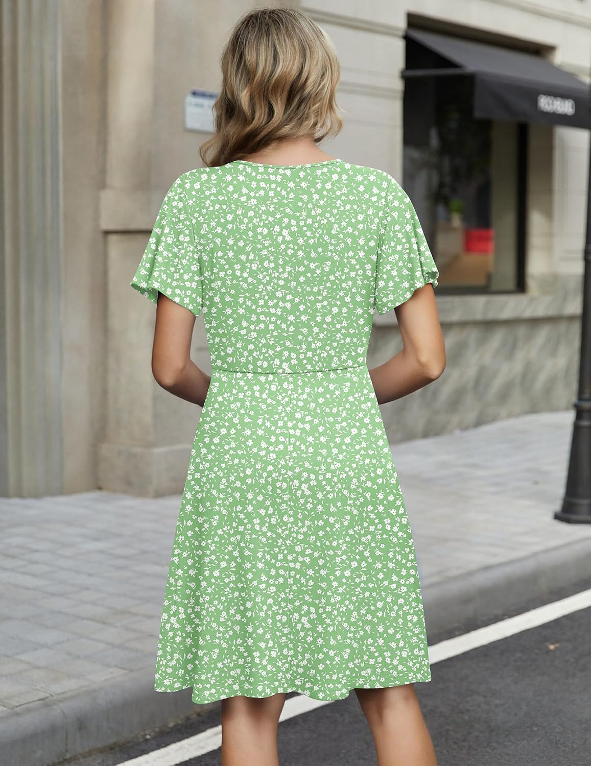 Women's 2026 Summer Wrap V Neck Floral A-Line Ruffle Sleeve Casual Sundress with Pockets