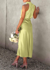 Women's 2026 Summer Satin Sleeveless Mock Neck Elegant Cocktail Party Maxi Dress